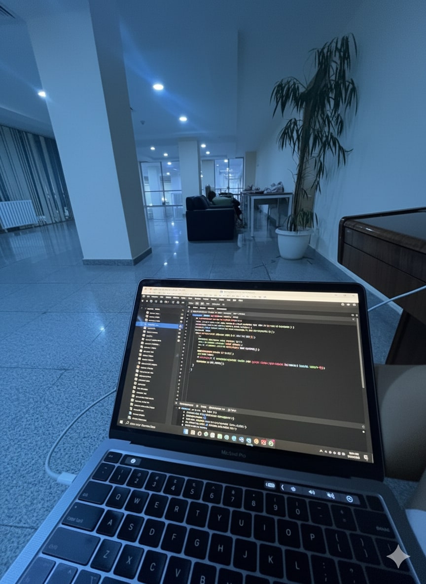 Coding setup with laptop